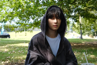 [TXT Beomgyu Worn] Not4Nerd Destroyed Wild Logo Pigment Hood Zip up