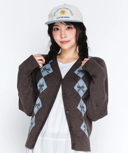 [Qwer Pick] 25FW Ames Crop V Neck Argyle Cardigan