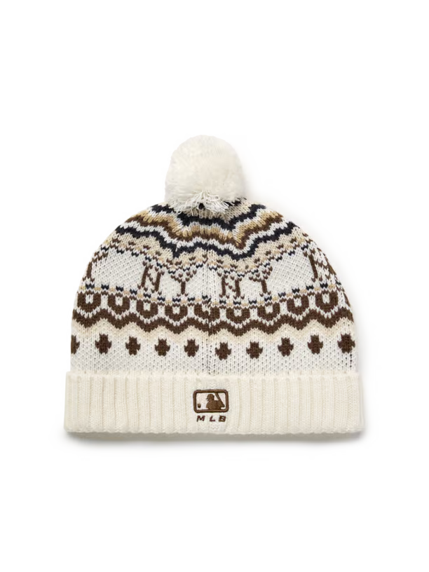 [TWS Ji-Hoon Worn] MLB Vintage Pattern Pom Pom Beanie New York Yankees
