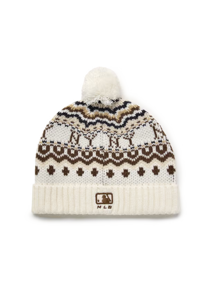 [TWS Ji-Hoon Worn] MLB Vintage Pattern Pom Pom Beanie New York Yankees