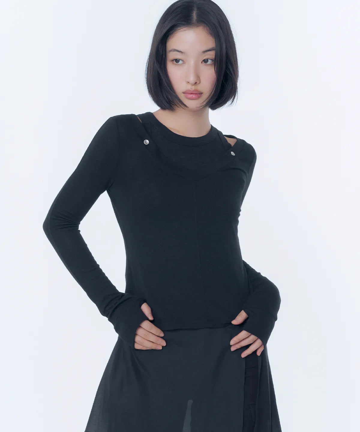 [Ive Rei Pick] Miseki Seoul Layered line sheer long sleeve