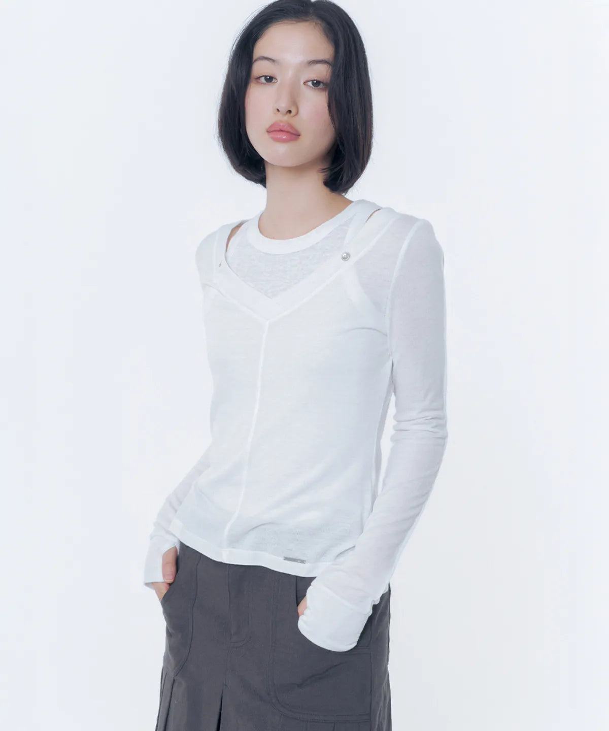 [Ive Rei Pick] Miseki Seoul Layered line sheer long sleeve