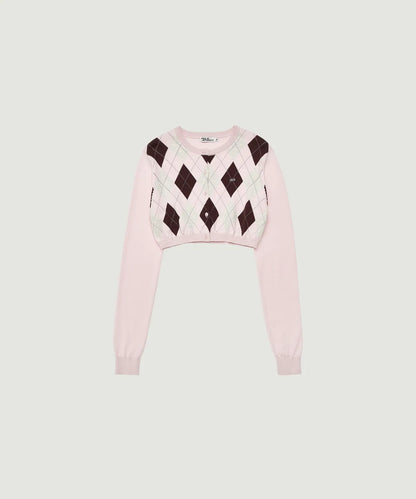 [Twice Nayeon Worn] Grove Veni Argyle Crop Cardigan