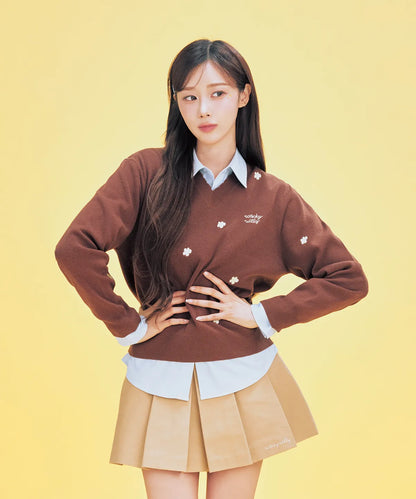 [Aespa Giselle Worn] 26SS Women's Lily Dot V-Neck Pullover Brown