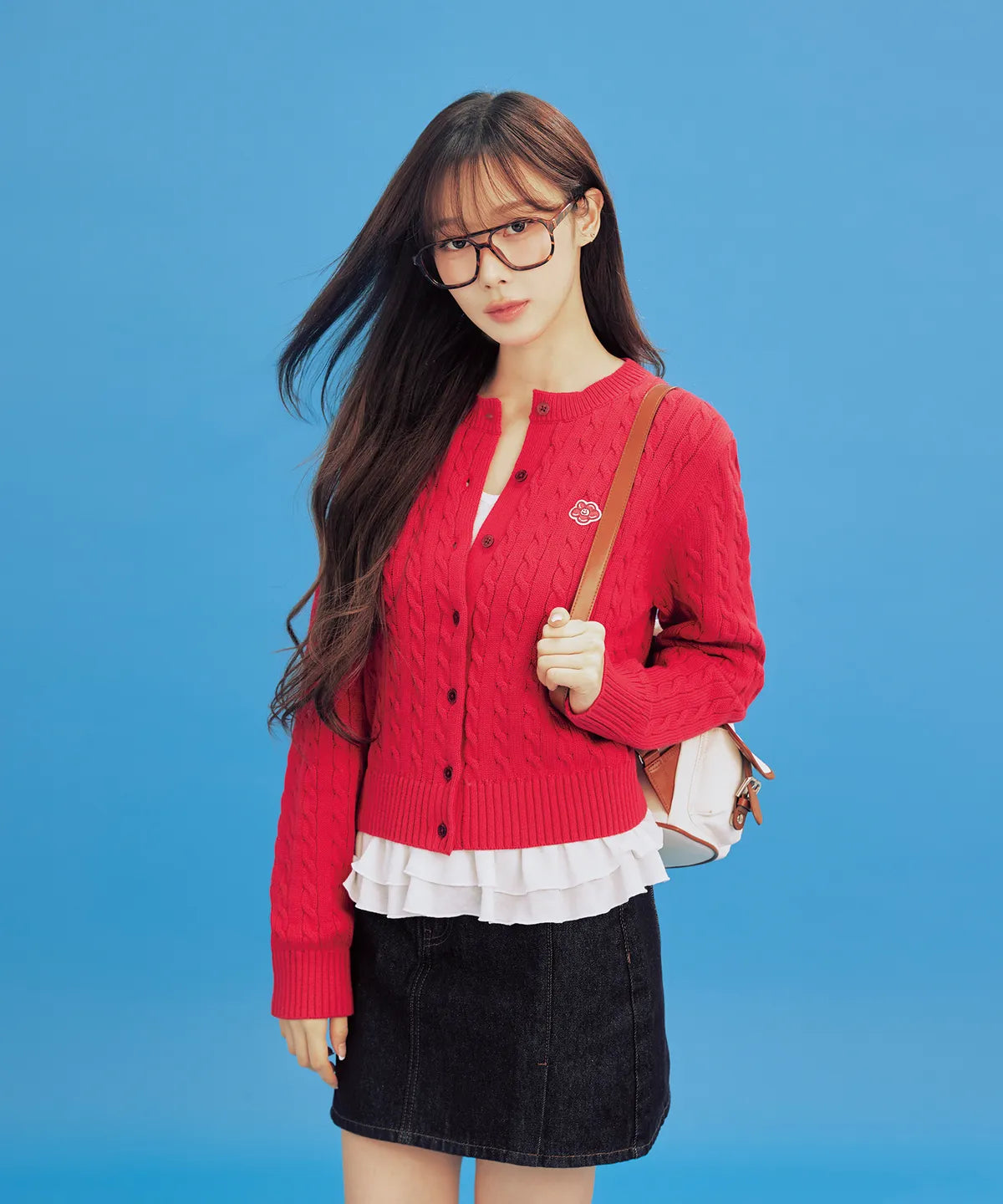 [Aespa Giselle Worn] 26SS Wacky Willy  Women's Cable Round Neck Cardigan