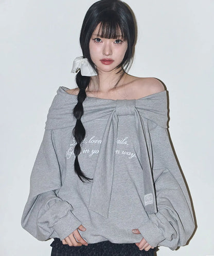 ILLIGO Pure Bow Off-Shoulder Sweatshirt