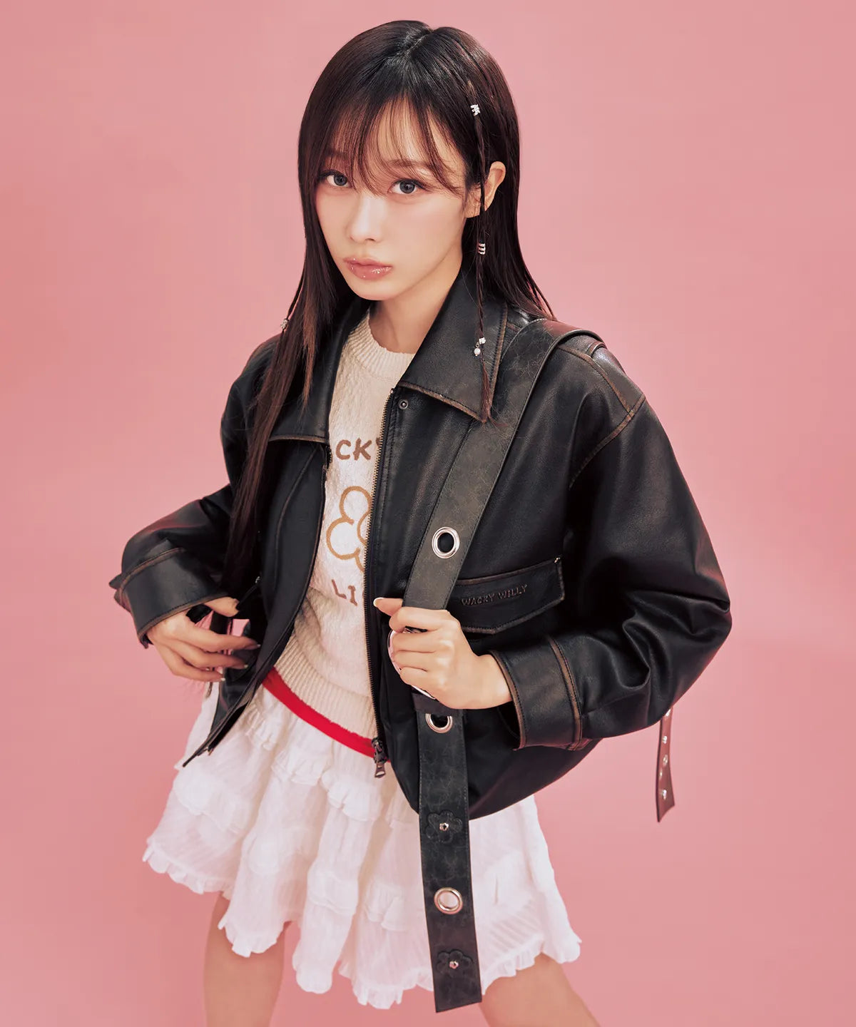 [Aespa Giselle Worn] 26SS Wacky Willy Women's Crop Leather Jacket Brown