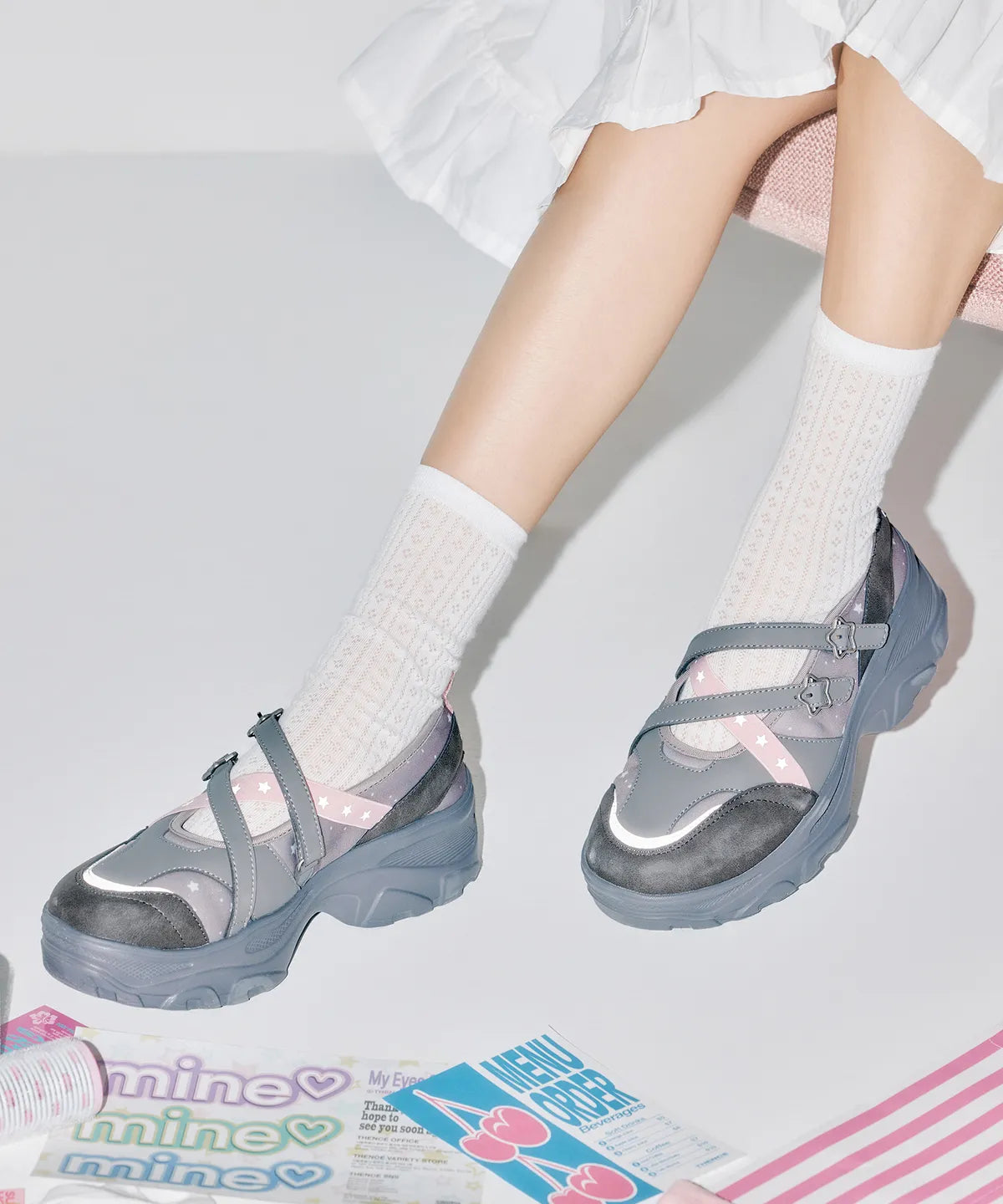 OTZ X Youhee Platform Star Mary Jane Shoes Grey