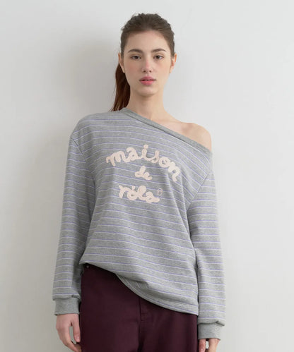 [Ive Wonyoung Pick] 26SS RolaRola Maison De Rola Embroidery Off Shoulder Stripe Sweatshirt