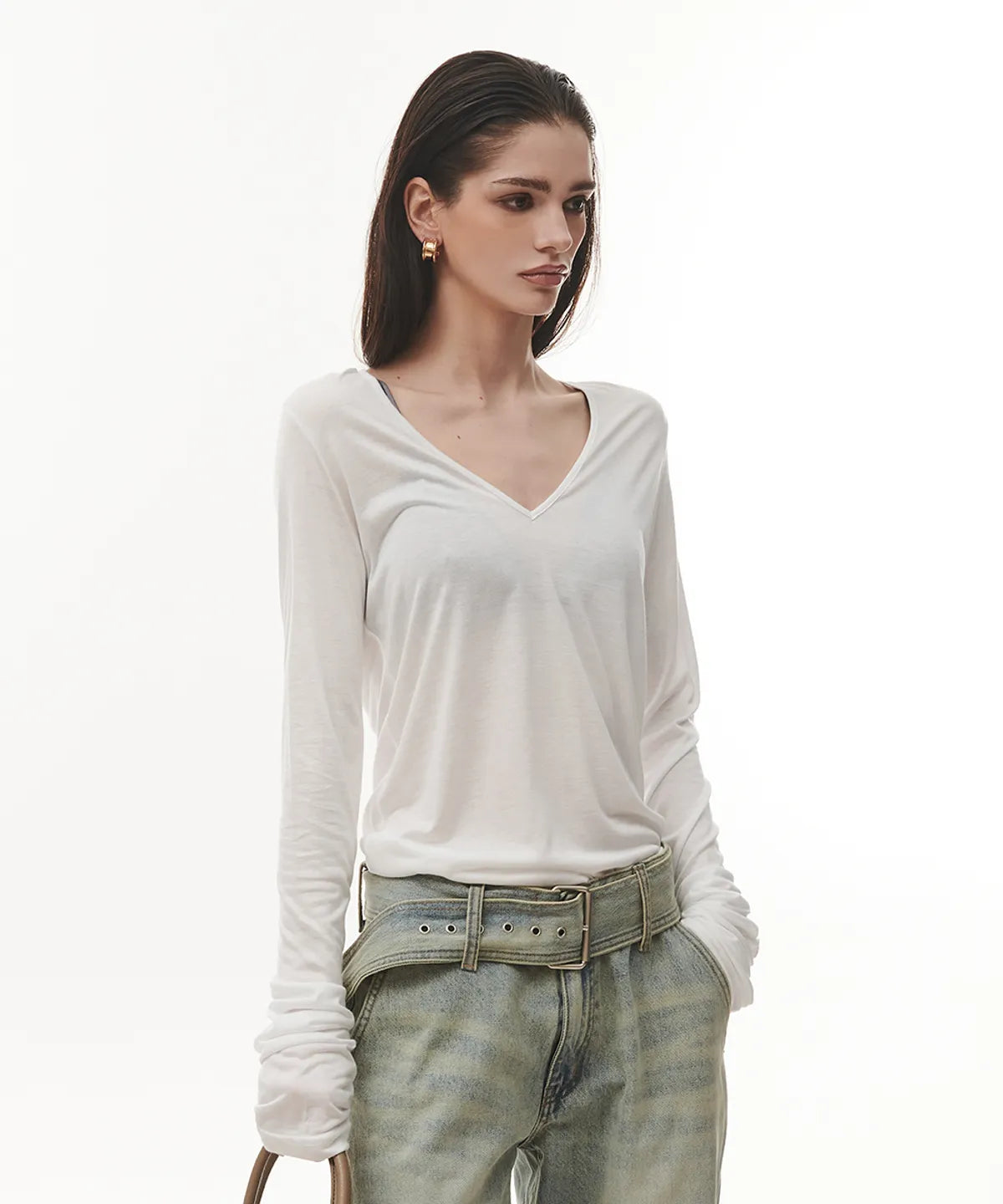 [Aespa Karina Worn] Project Wave See-through Deep V-neck T-shirt