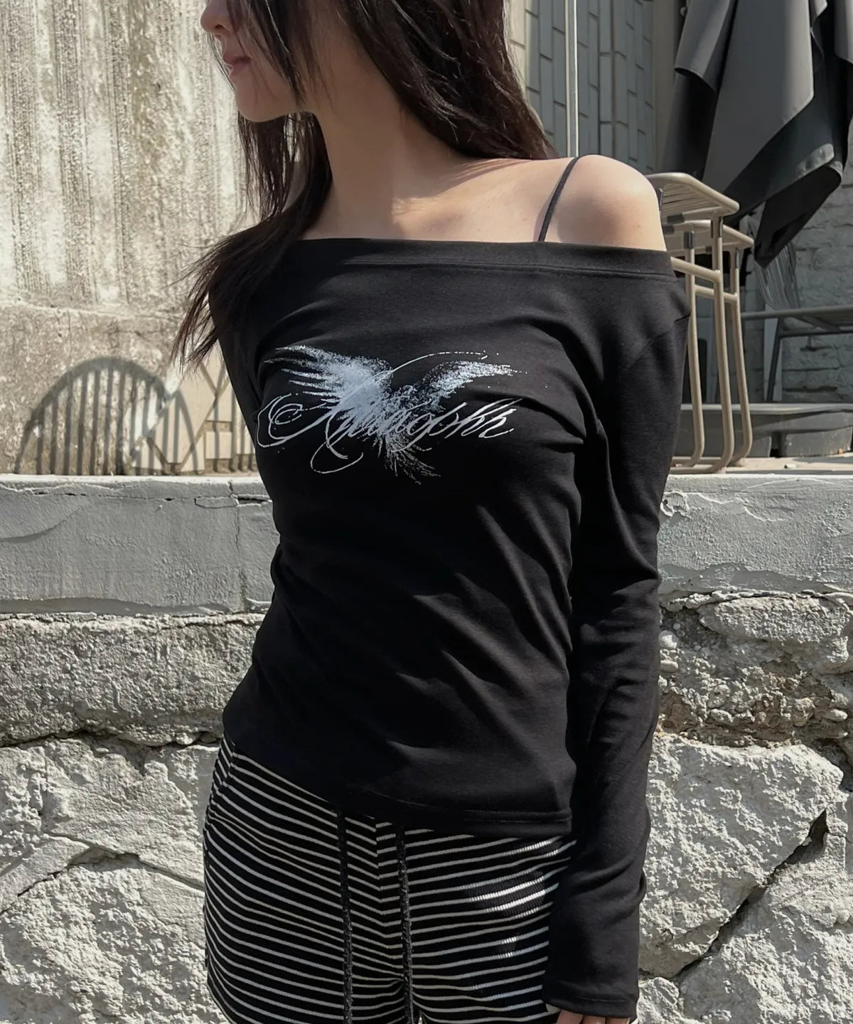 Izroom Crow Boat Neck Long Sleeve