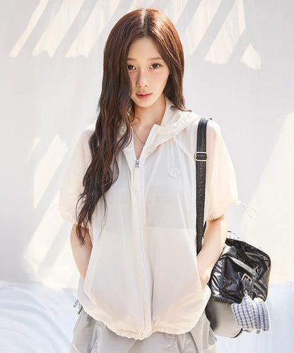 [Aespa Giselle Worn] Wacky Willy Women's Nylon Short Sleeve Windbreaker