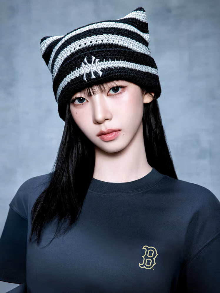 [Aespa Karina Pick 26 Summer] MLB Summer Stripe Meow Beanie