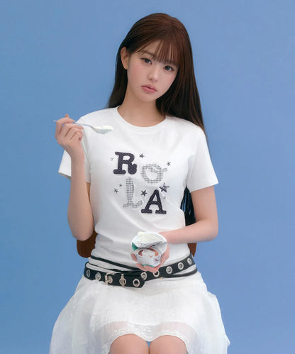[Ive Wonyoung Worn] Rola Rola Lettering Patchwork T-Shirt