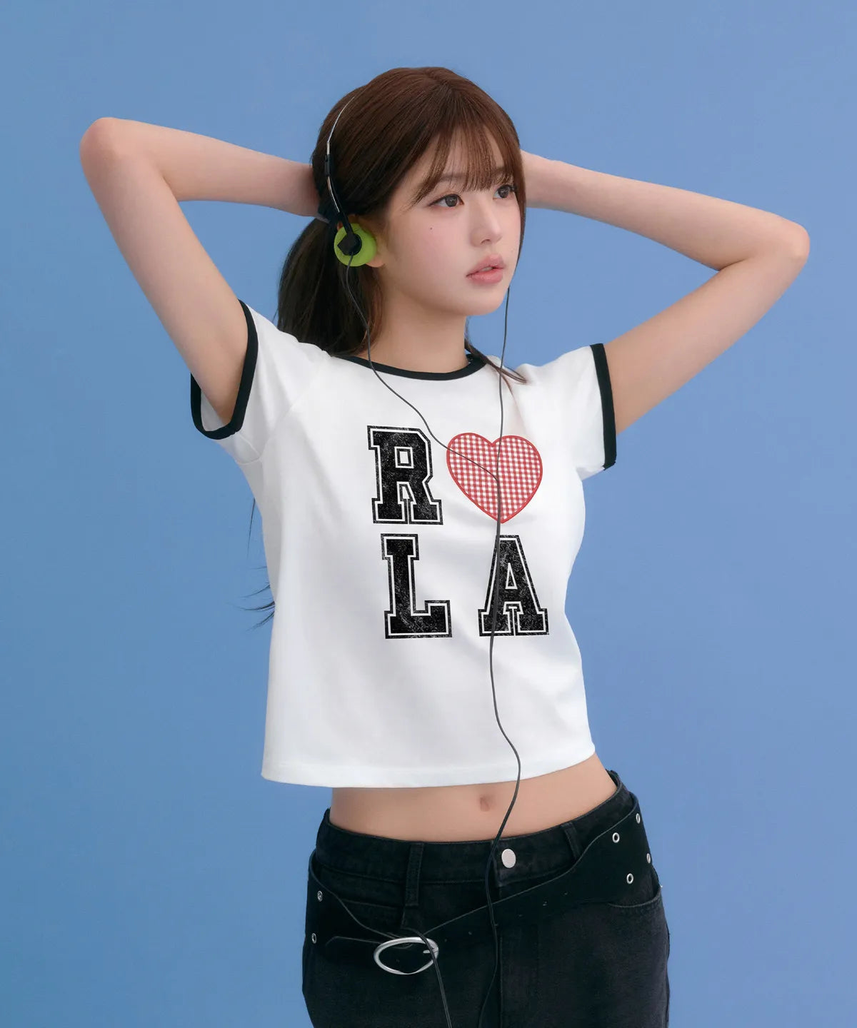 [Ive Wonyoung Worn] Rola Rola I love Rola Patchwork Ringer T-Shirt