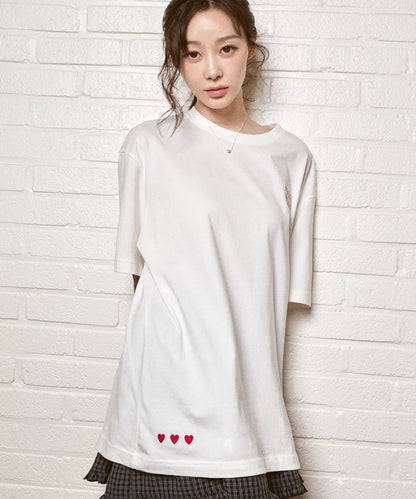 [Aespa Giselle Worn] Wacky Willy [LO.FL] Love Stitch Short Sleeve T-shirt White