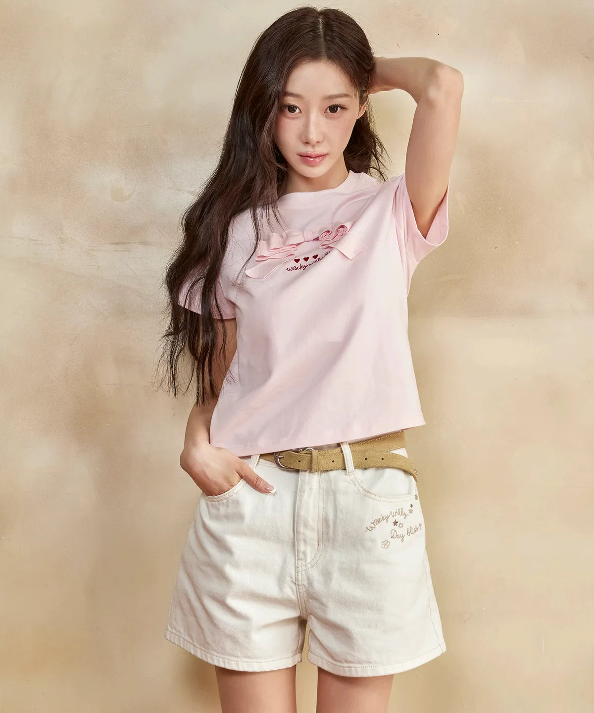 [Aespa Giselle Worn] Wacky Willy [LO.FL] - Women's Ribbon Short Sleeve T-shirt