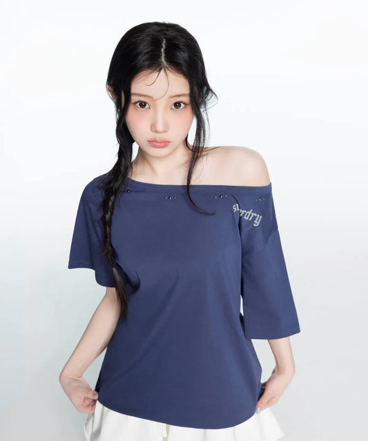 [Illit Pick] SUPERDRY Women's Stud T-Shirt Navy