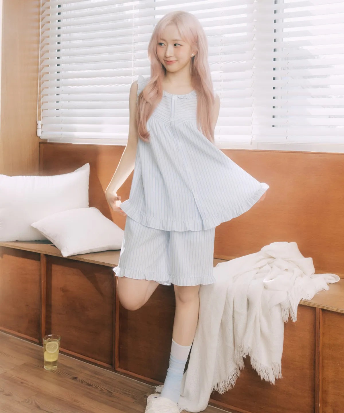 Nmixx Haewon X Dossy 26SS Silk Fit Ripple Sleeveless Pajama Set