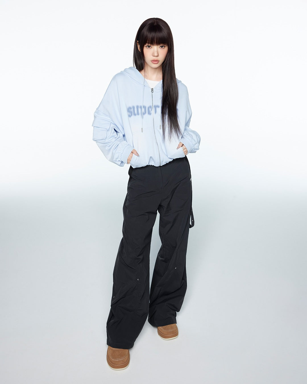 [Illit Moka Pick] 26SS Superdry Women's Faded Hooded Zip-Up Sky Blue