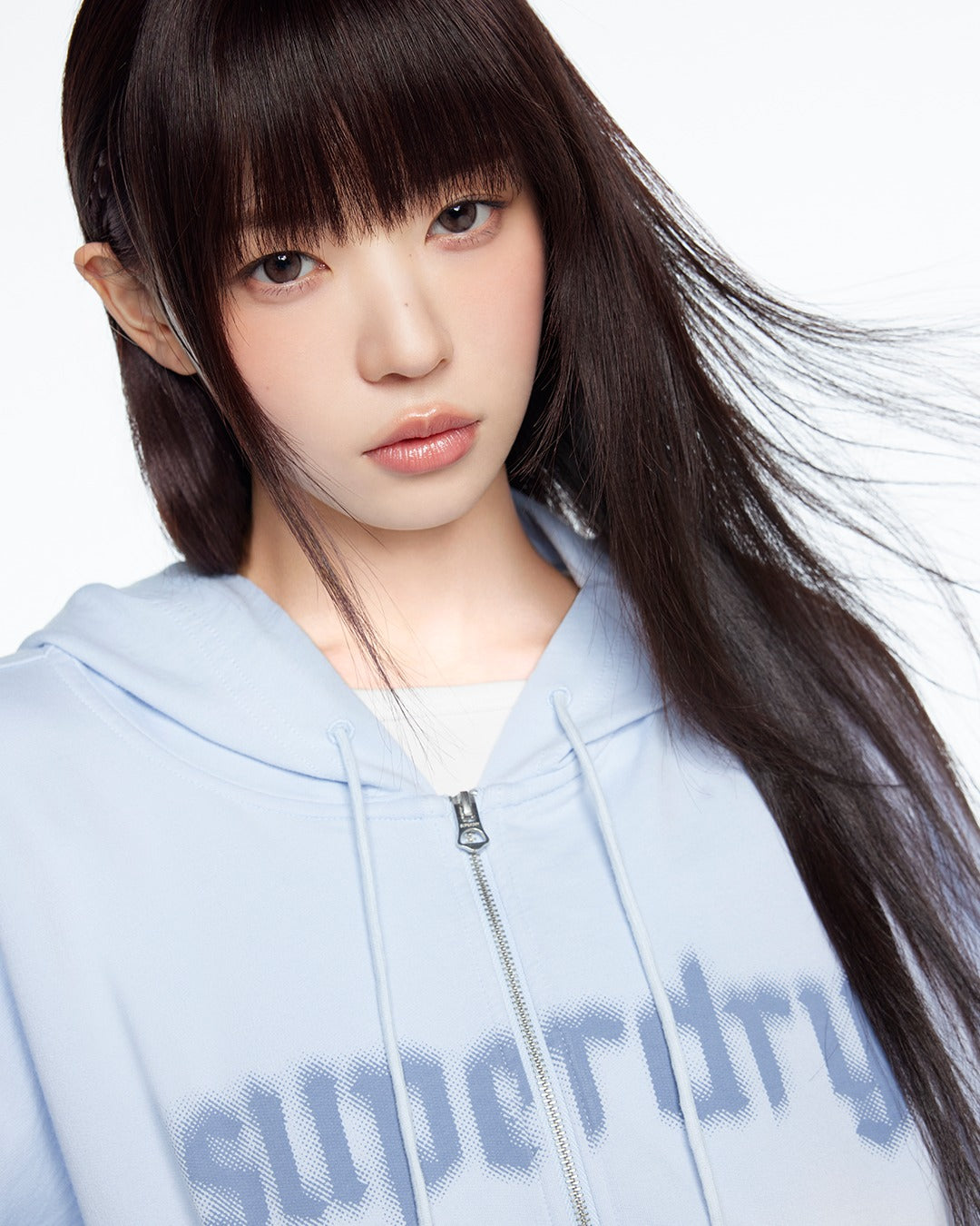 [Illit Moka Pick] 26SS Superdry Women's Faded Hooded Zip-Up Sky Blue