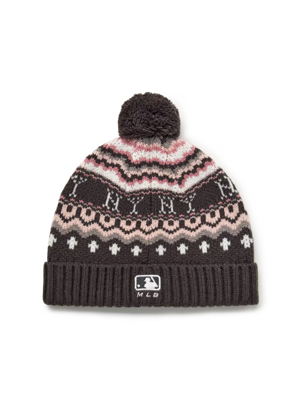 [TWS Ji-Hoon Worn] MLB Vintage Pattern Pom Pom Beanie New York Yankees