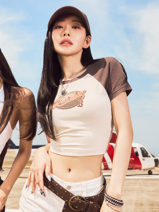 [MLB X KISS OF LIFE] Women's Vintage Colorblock Crop T-shirt