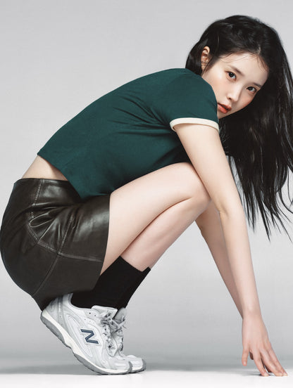 [IU Worn] New Balance Women Linear Heritage Ringer Tee (Slim Fit)_Green