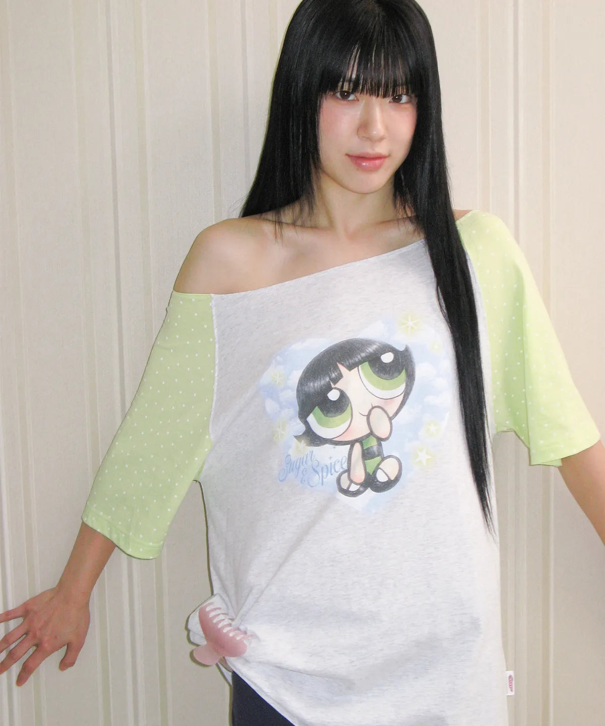 Ames Worldwide X PowerPuff Girls Heart Raglan Off Shoulder Tee