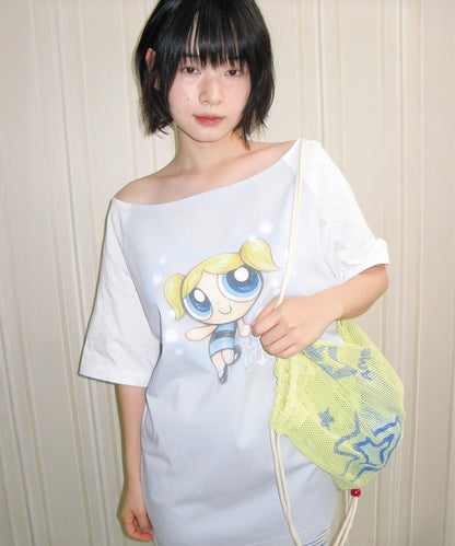Ames Worldwide X PowerPuff Girls Heart Raglan Off Shoulder Tee