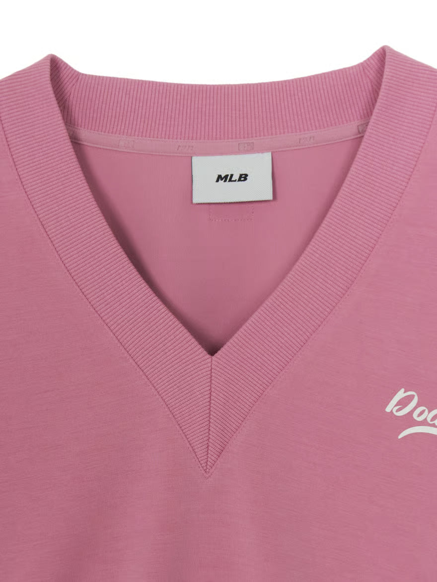 [Ive Gaeul Worn] MLB Women's Basic V-Neck Semi-Crop Sweatshirt LA Dodgers