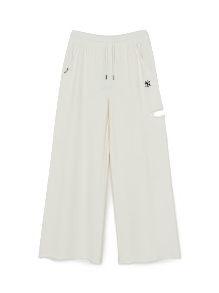 MLB Women's Basic Cutout Washed Wide Pants New York Yankees