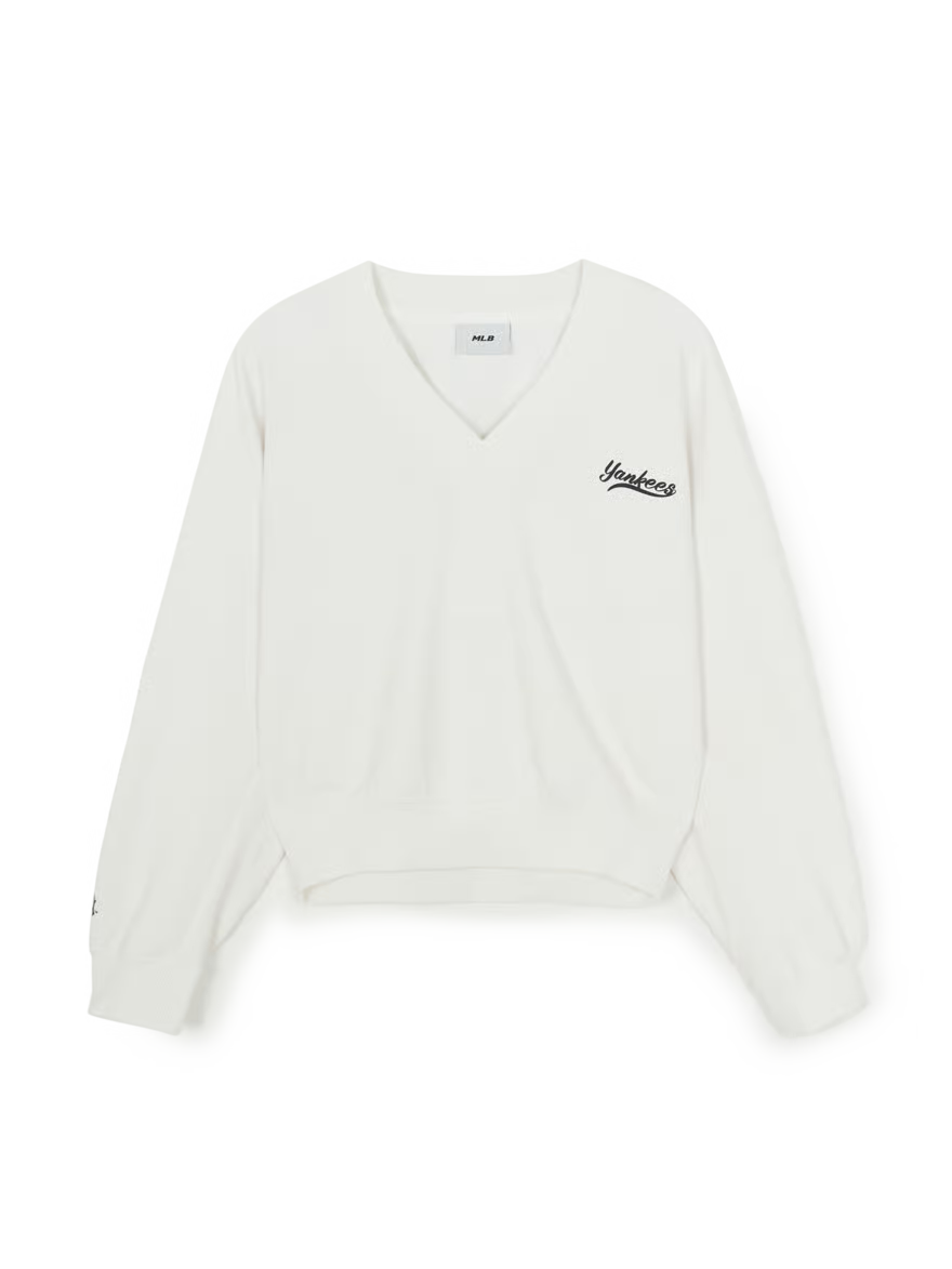 [Ive Gaeul Worn] MLB Women's Basic V-Neck Semi-Crop Sweatshirt LA Dodgers