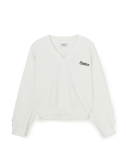 [Ive Gaeul Worn] MLB Women's Basic V-Neck Semi-Crop Sweatshirt LA Dodgers