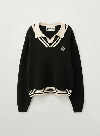 [Riize Pick] 26SS Satur Crest Logo Open Collar Knit