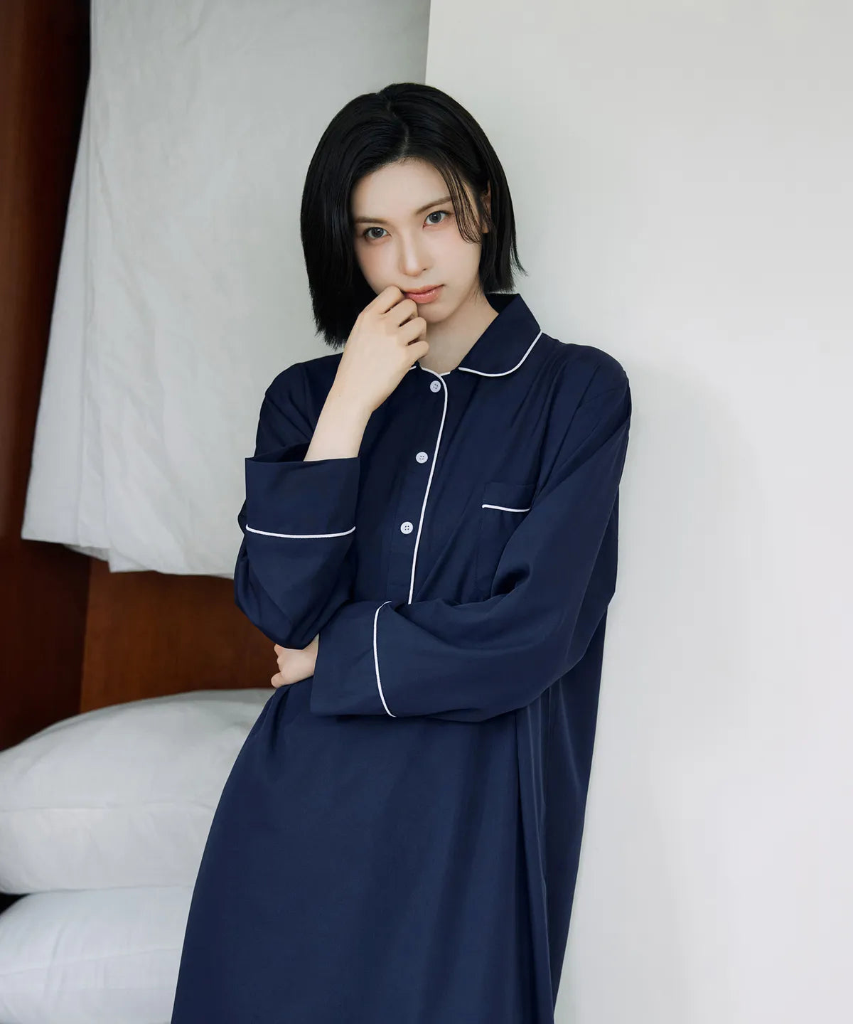 [Nmixx X Dossy] Silk Fit Essential Long Sleeve Pajama Dress