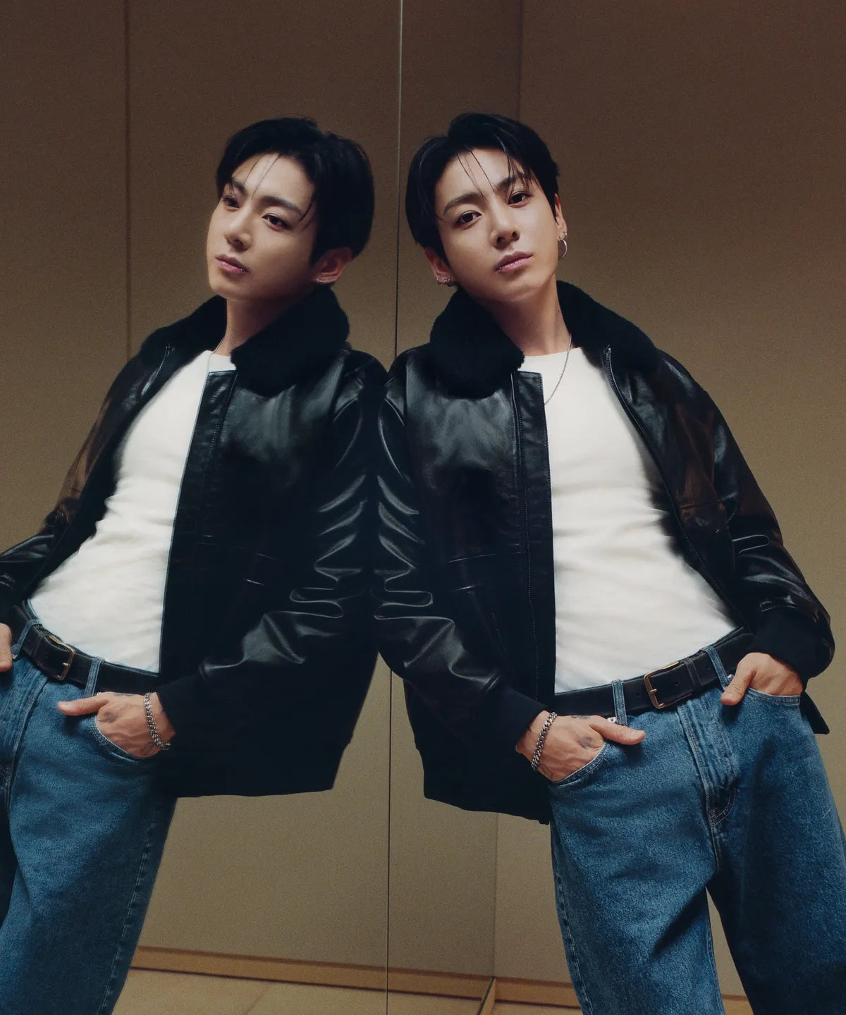[BTS Jungkook Pick] CALVIN KLEIN Faux Leather Sherpa Bomber Jacket