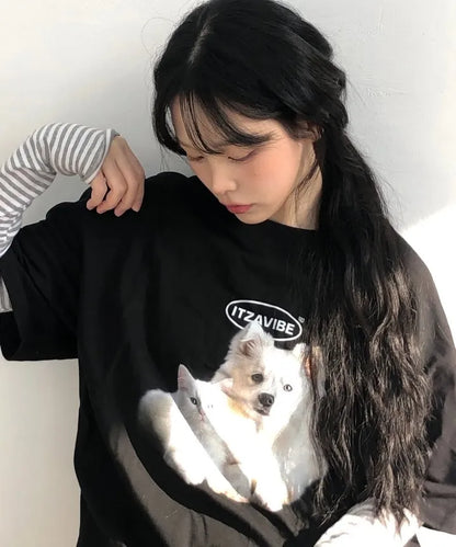 [Straykids BangChan Worn] Itzavibe Cat&Dog Friends T-Shirt