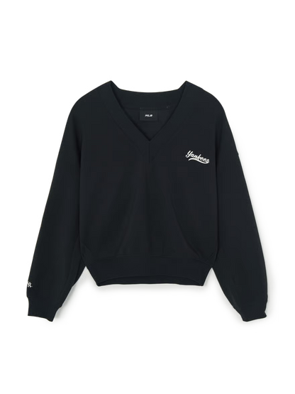 [Ive Gaeul Worn] MLB Women's Basic V-Neck Semi-Crop Sweatshirt LA Dodgers