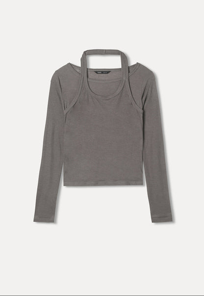 MIXXO - Halter Neck Layered Long Sleeve T-Shirt