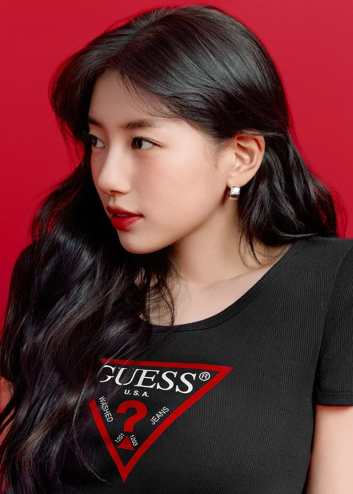 [BAE SUZY WORN] GUESS - Women's Original Triangle Ribbed Short Sleeve T-shirt