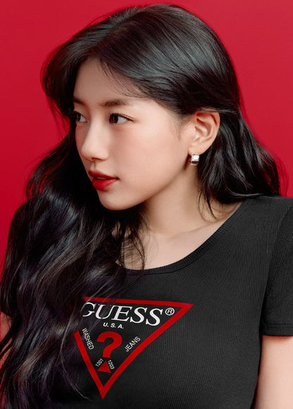 [BAE SUZY WORN] GUESS - Women's Original Triangle Ribbed Short Sleeve T-shirt