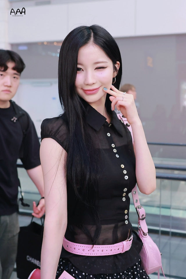 [Babymonster Asa Worn] SCULPTOR Sheer Pleated Hem Blouse