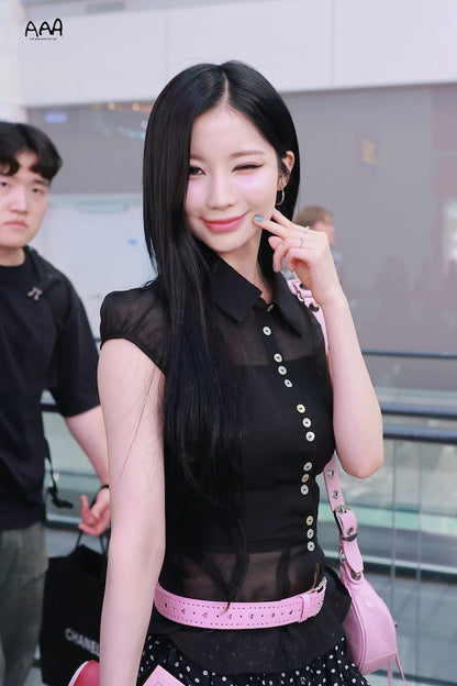 [Babymonster Asa Worn] SCULPTOR Sheer Pleated Hem Blouse