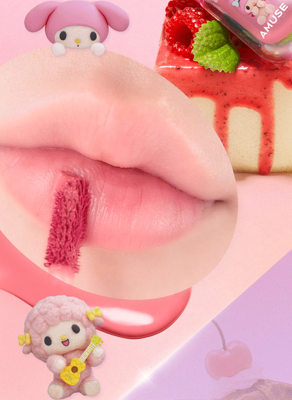 [My Melody & Kuromi Limited Edition] Amuse Bebe Tint (+Mini Lip Brush + Character Seal)