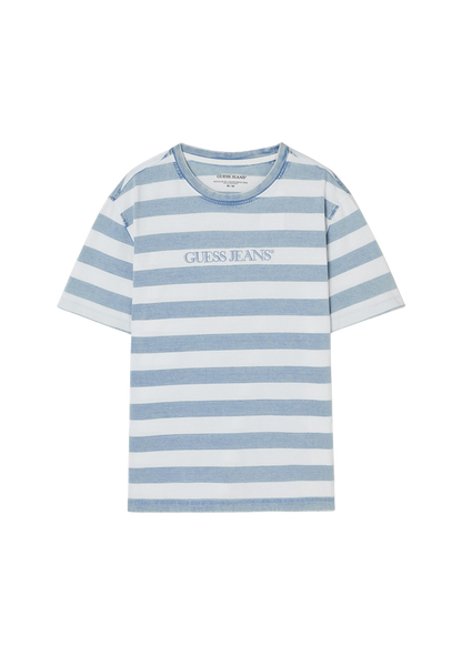 [Straykids Hyunjin Worn] 26 Summer Guess Men Regular Indigo Stripe Short Sleeve T-Shirt _  Light Blue