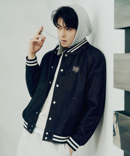 [Cha Eunwoo Worn] Marithé et François Girbaud Classic Logo Raglan Denim Varsity Jacket