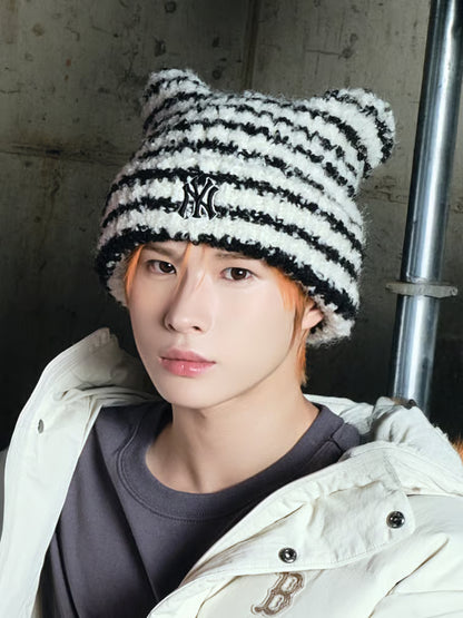 [Aespa Karina & TWS Pick] MLB Striped Meow Beanie New York Yankees