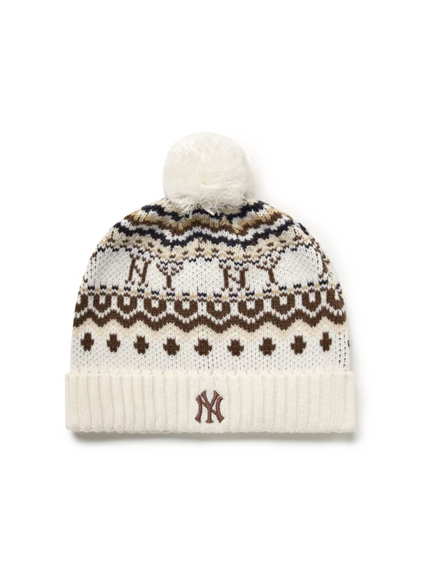 [TWS Ji-Hoon Worn] MLB Vintage Pattern Pom Pom Beanie New York Yankees