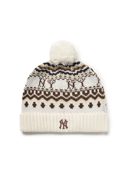 [TWS Ji-Hoon Worn] MLB Vintage Pattern Pom Pom Beanie New York Yankees